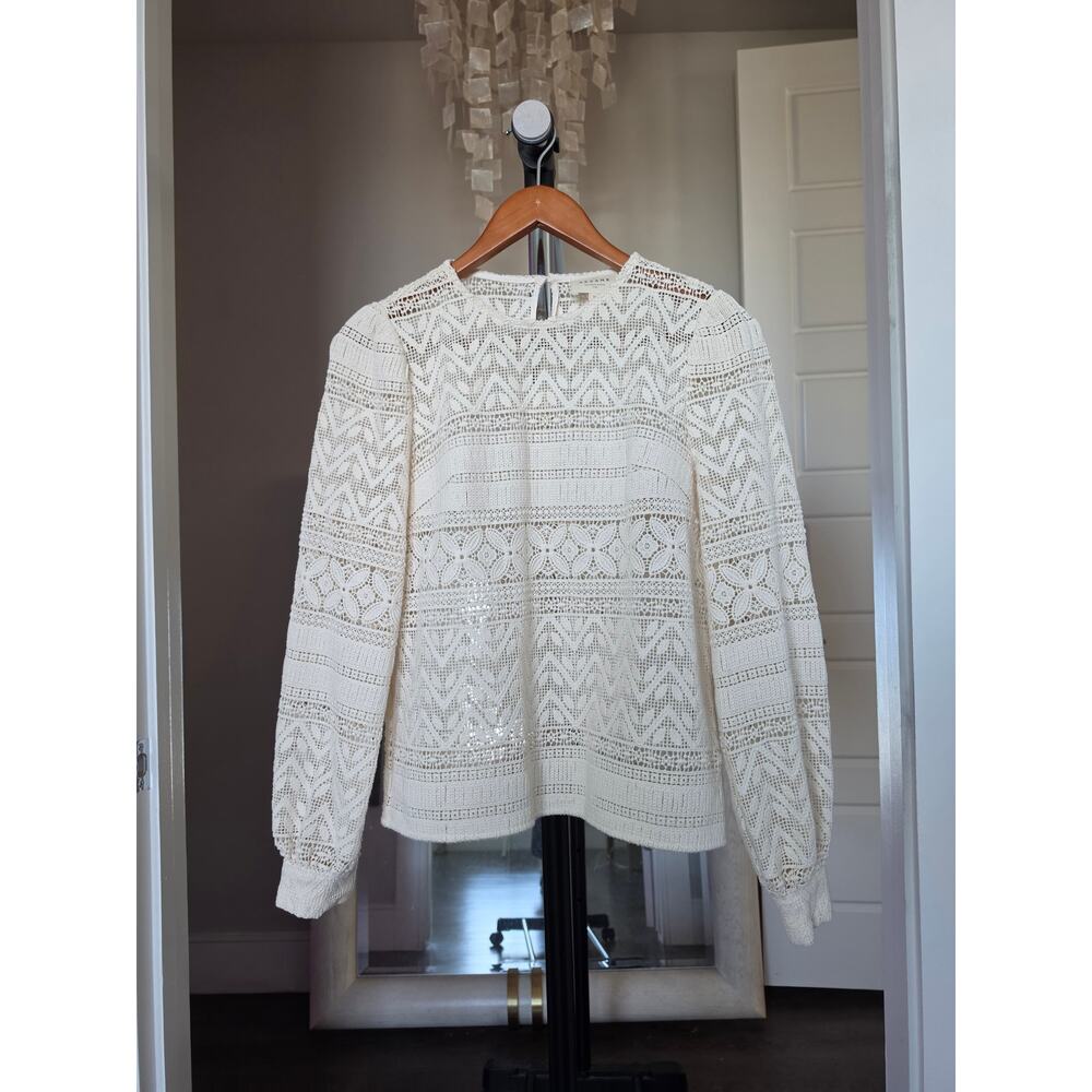 Sezane White Lace Eyelet Long Sleeve Blouse Size 36